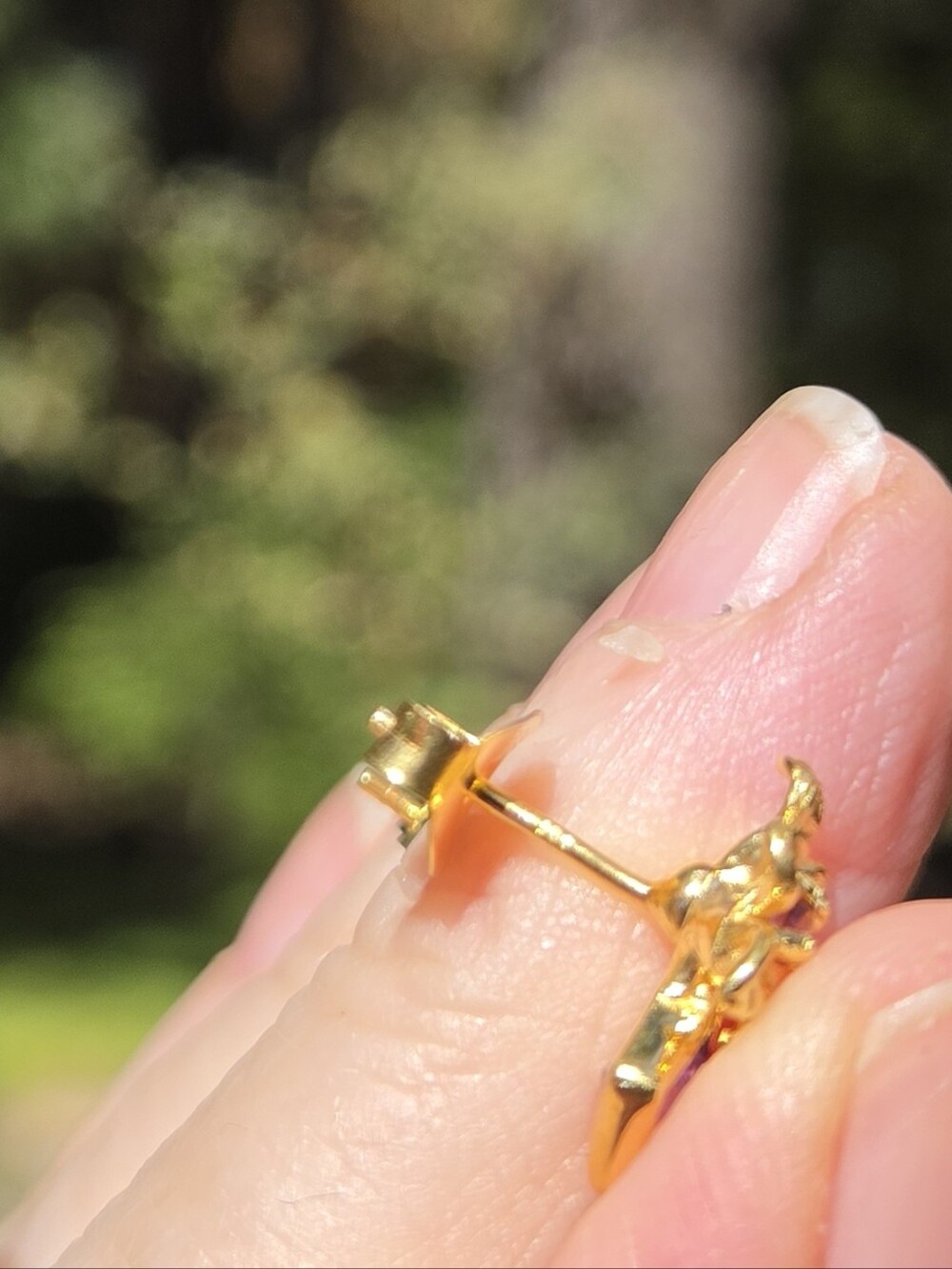 Gold Amethyst Floral Drop Earrings - Picture 6 of 7